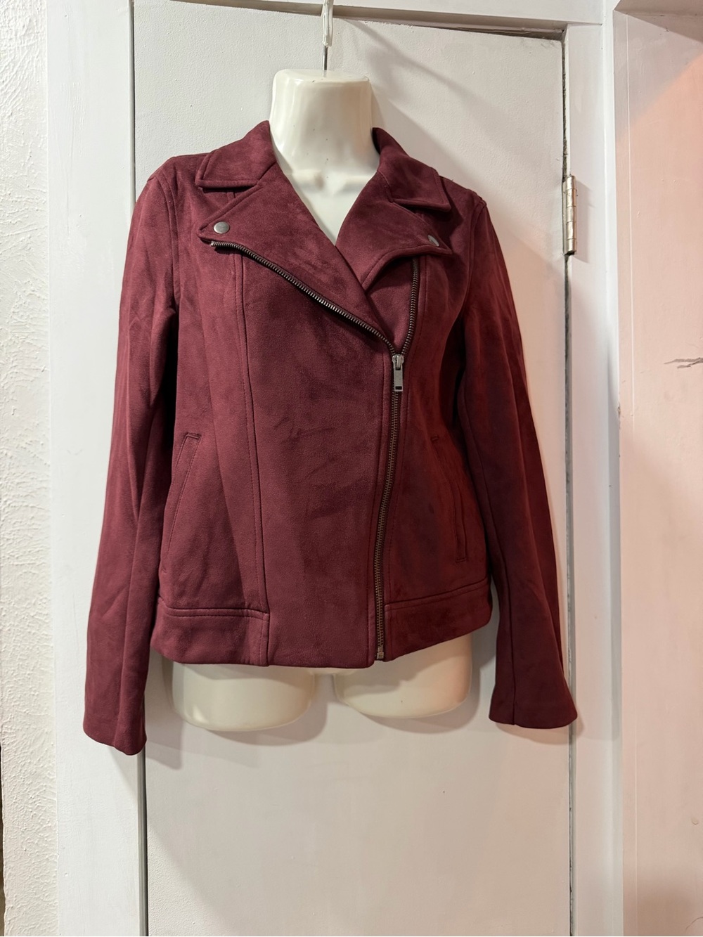 Old Navy Burgundy Suede-Style Moto Jacket Small